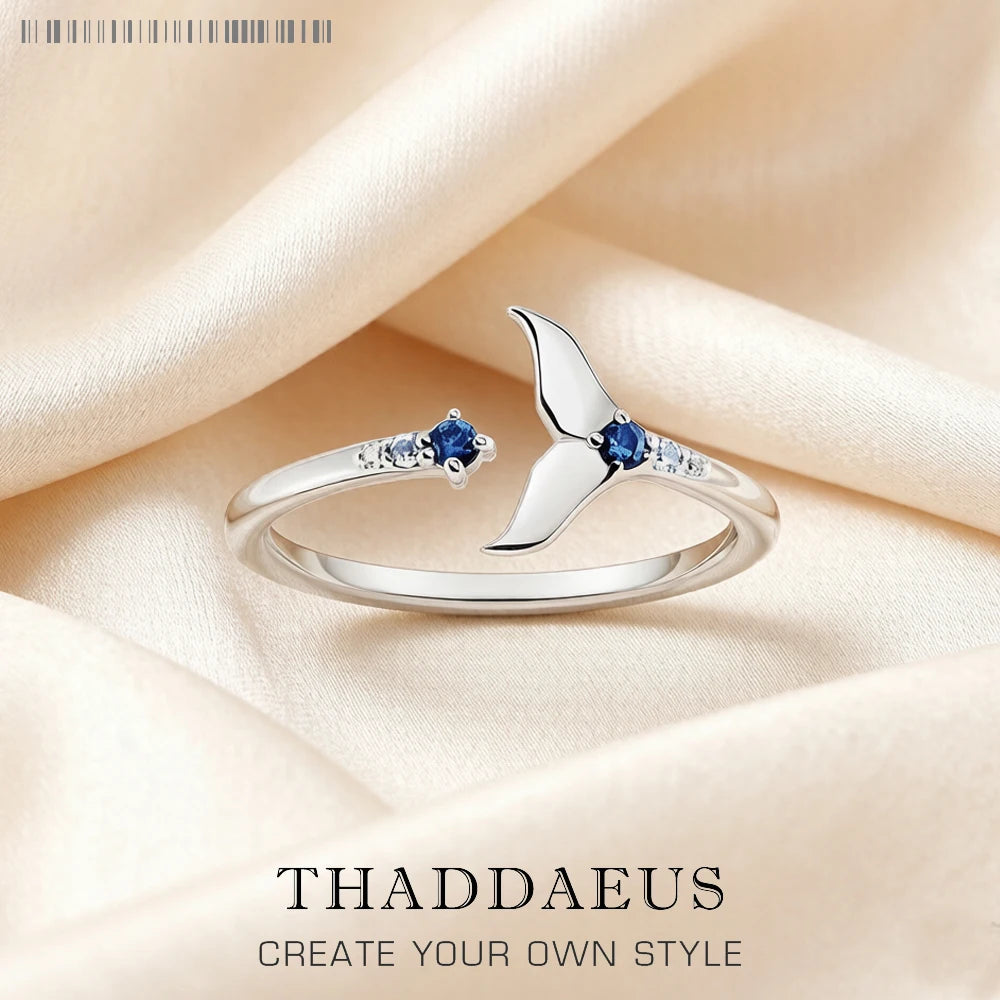 Damen-Ring Delfin Schwanzflosse blaue Steine aus Sterlingsilber