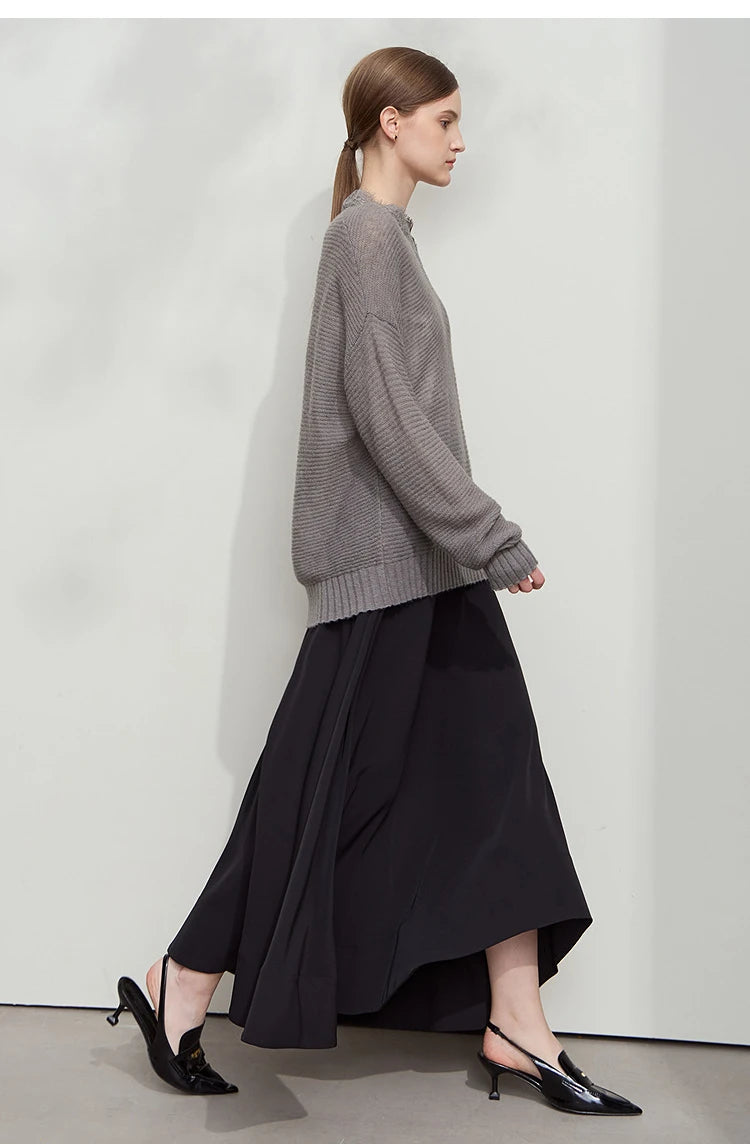 Damen V-Ausschnitt Pullover Mohair Spitze locker mittellang Frühling