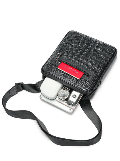 Herren-Umhängetasche aus Leder mit Kroko-Print, Große Crossbody-Tasche fürs Business