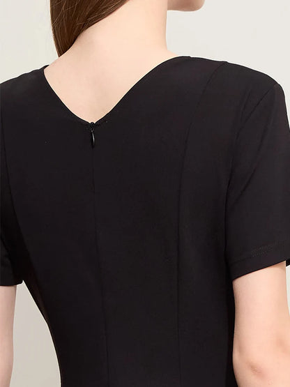 Elegantes Damen Strickkleid V-Ausschnitt Asymmetrisch Look