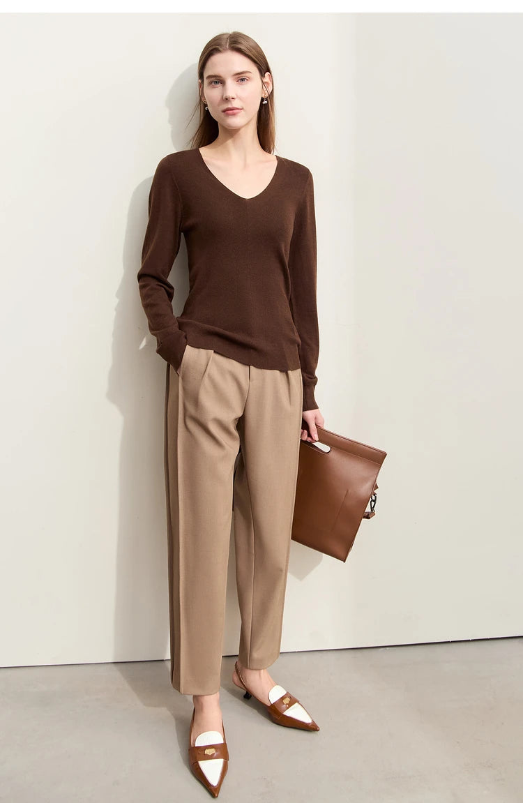 Damen V-Ausschnitt Pullover Wolle-Seide Slim Pendler Herbst