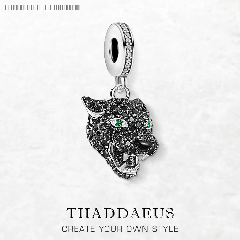 Damen-Charm-Anhänger schwarze Katze mystisch Punk aus Sterlingsilber
