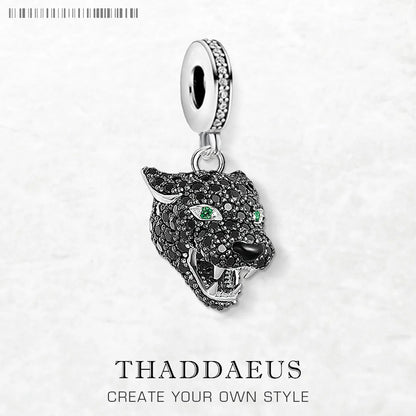 Damen-Charm-Anhänger schwarze Katze mystisch Punk aus Sterlingsilber
