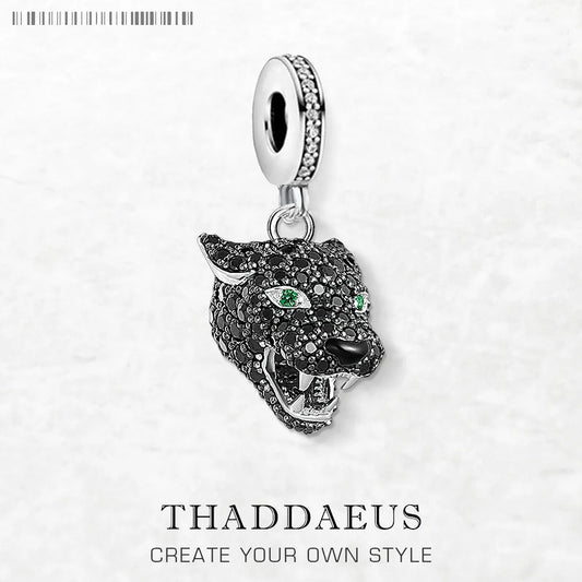 Damen-Charm-Anhänger schwarze Katze mystisch Punk aus Sterlingsilber