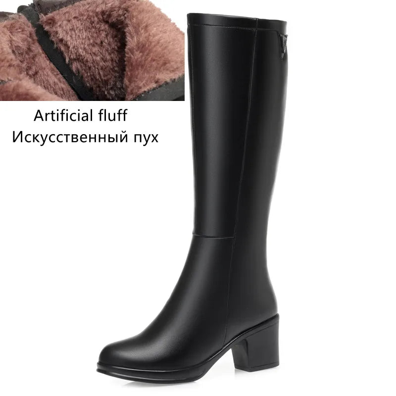 AIYUQI  Women Knight Boots Genuine Leather 2025 New Wool Warm Women Winter Boots Round Toe High Heels Fashion Women Long Boots
