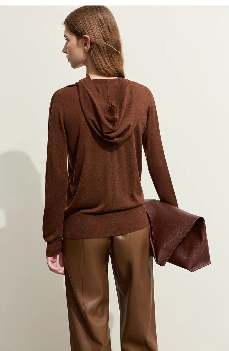 Damen-Kapuzenpullover Wolle Slim Stehkragen-Splicing Büro Herbst-Winter