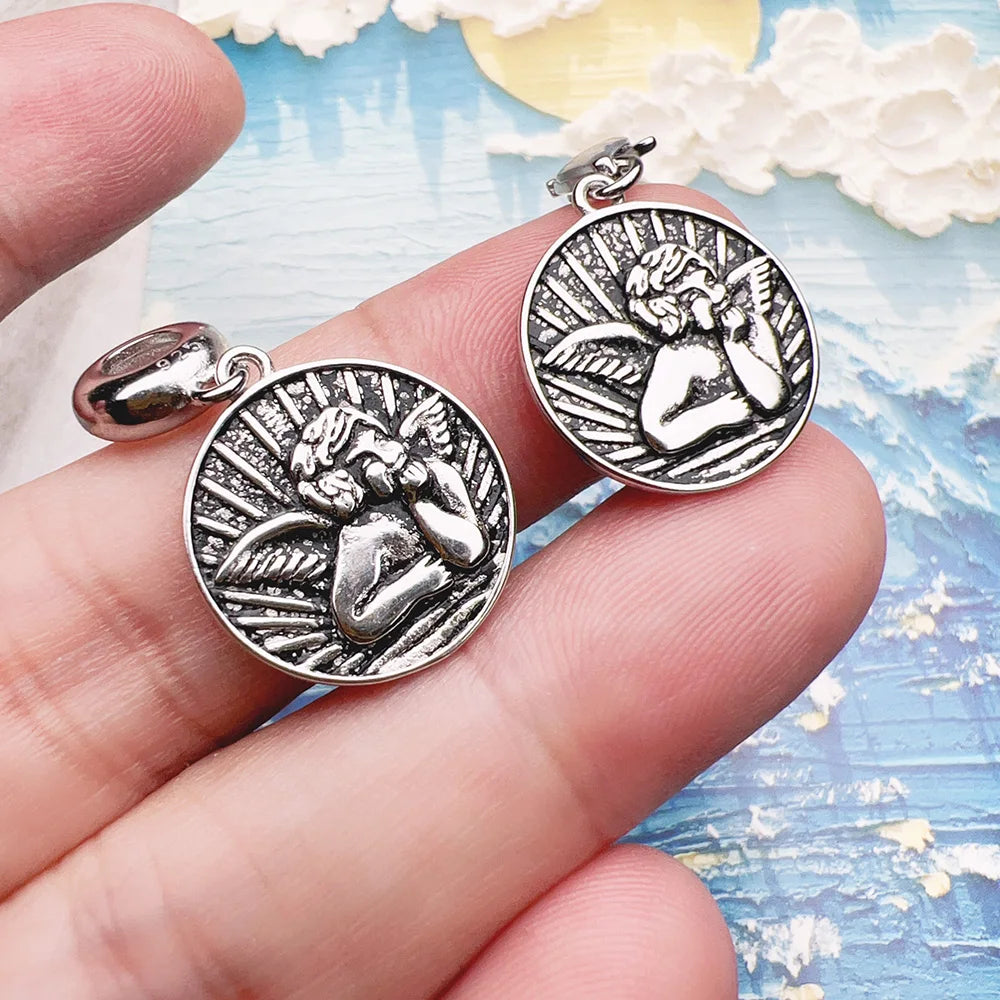 Damen-Charm-Anhänger Schutzengel Scheibe Disc aus Sterlingsilber