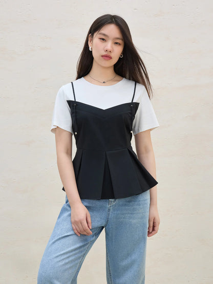 Damen-T-Shirt mit Fruchtprint und Kristalldesign – zweifarbiges, atmungsaktives Baumwollmischgewebe für lässigen Chic