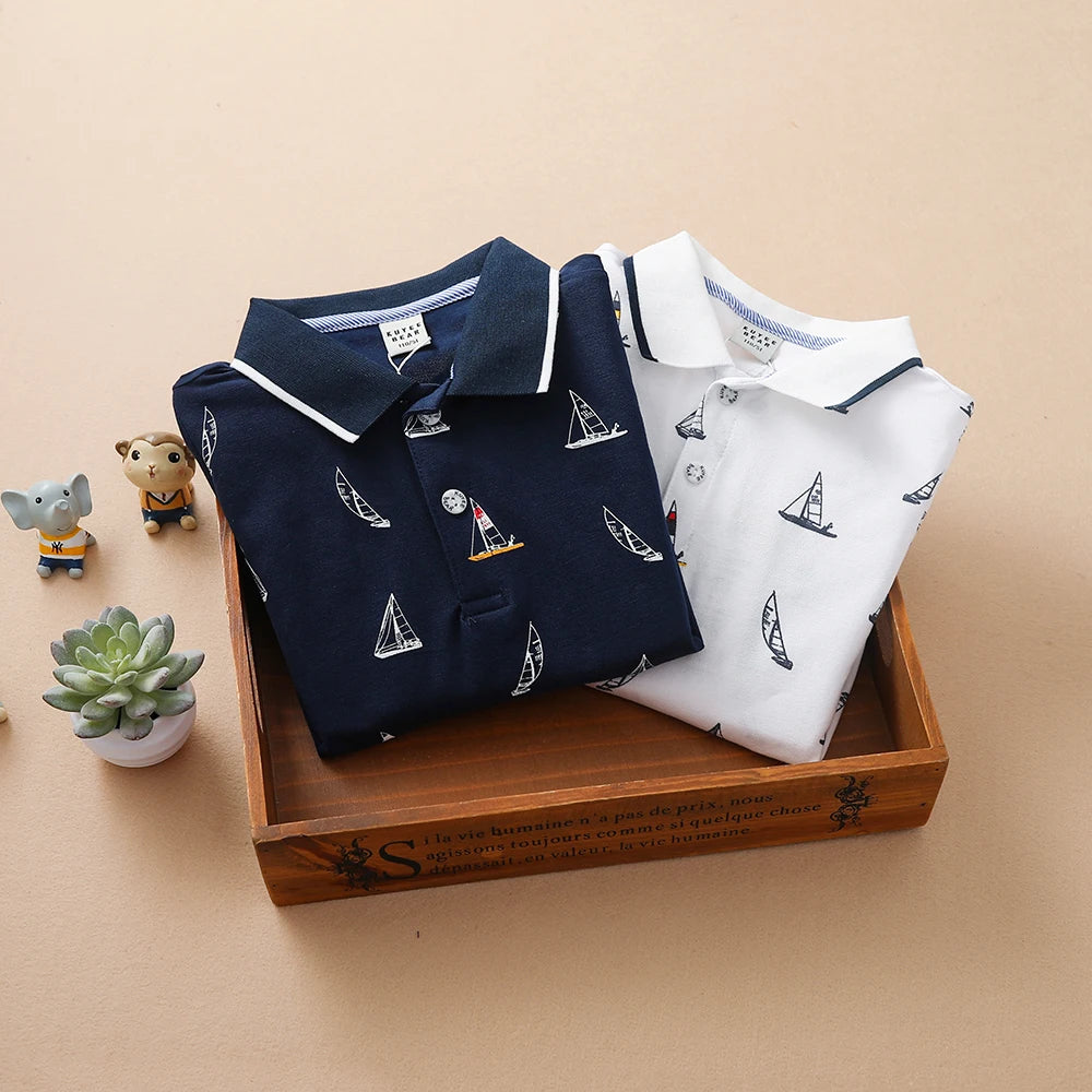 Baby Jungen Polo Shirts Sommer Kurzen Ärmeln Print Top Hemd Schule Kleidung 4T-12T Kinder Baumwolle T-shirts