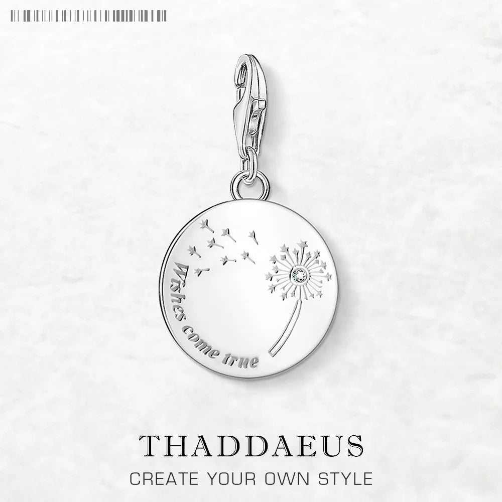 Damen-Charm-Anhänger Löwenzahn Wunsch träumerisch aus Sterlingsilber