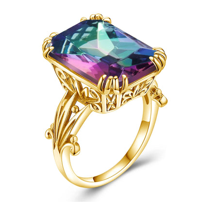 Damen-Ring aus Sterlingsilber 925 mit Regenbogen-Topas und Zirkonia, Vintage-Design, Brillantschimmer