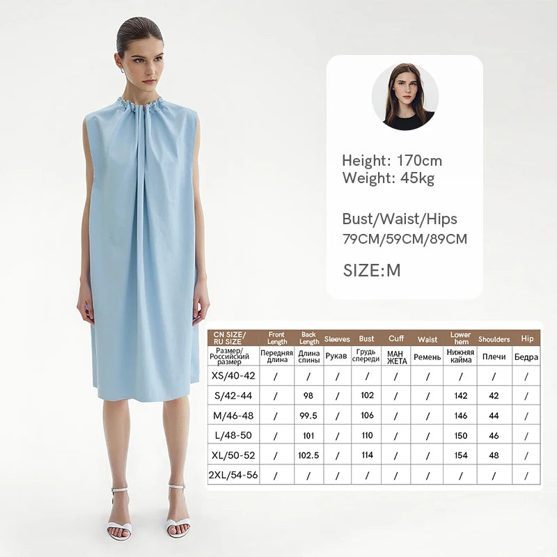 Elegantes Ärmelloses Baumwolle Kleid Mit Kordelzug Für Damen