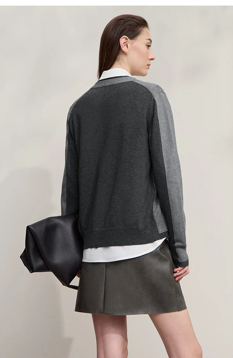 Damen-Strickjacke V-Ausschnitt koreanisch Fake-Zweiteilig Wolle locker Herbst