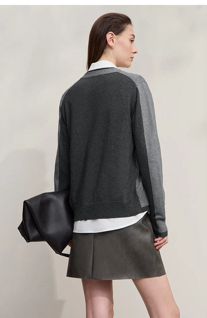 Damen-Strickjacke V-Ausschnitt koreanisch Fake-Zweiteilig Wolle locker Herbst