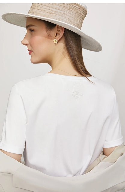 Damen Top im minimalistischen Stil aus einfarbiger mercerisierter Baumwolle