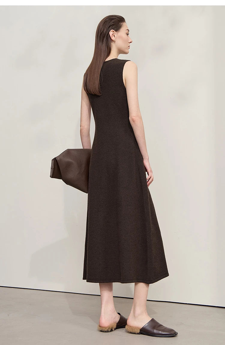 Damen V-Ausschnitt Strickkleid A-Linie ärmellos Herbst-Winter
