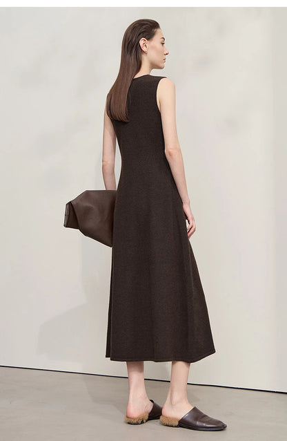 Damen V-Ausschnitt Strickkleid A-Linie ärmellos Herbst-Winter