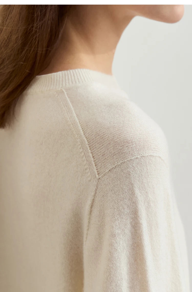 Damen-Rundhalspullover Wolle-Kaschmir nahtlos Streetwear Herbst-Winter