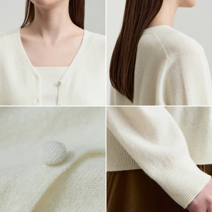 Damen-Strickjacke V-Ausschnitt Wolle lang locker Herbst-Winter