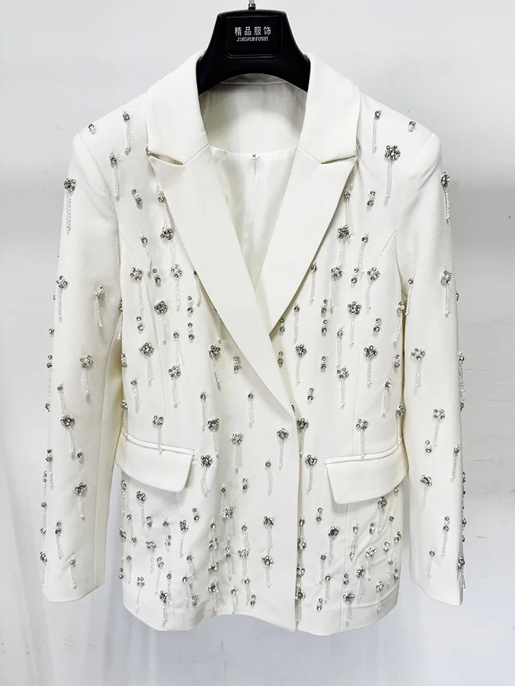Damen-Blazer locker Perlen Diamanten Verzierung Runway Anzugjacke