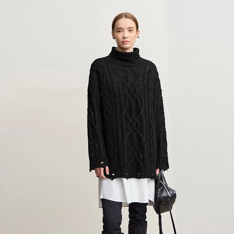 Damen-Rollkragenpullover Acryl locker warm Retro Winter