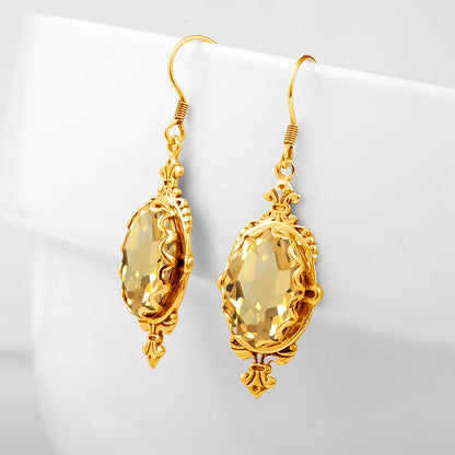 Damen-Ohrringe Gold Citrin Tropfenform Lang 10 x 14 mm 8 Ct Luxuriöse Schmuckstücke