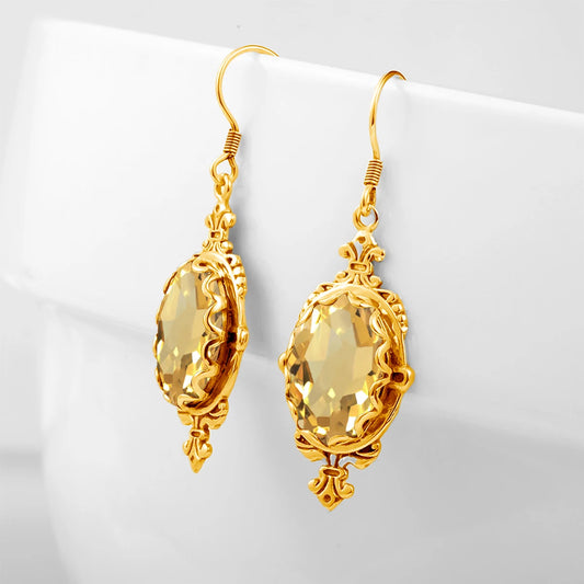 Damen-Ohrringe Gold Citrin Tropfenform Lang 10 x 14 mm 8 Ct Luxuriöse Schmuckstücke