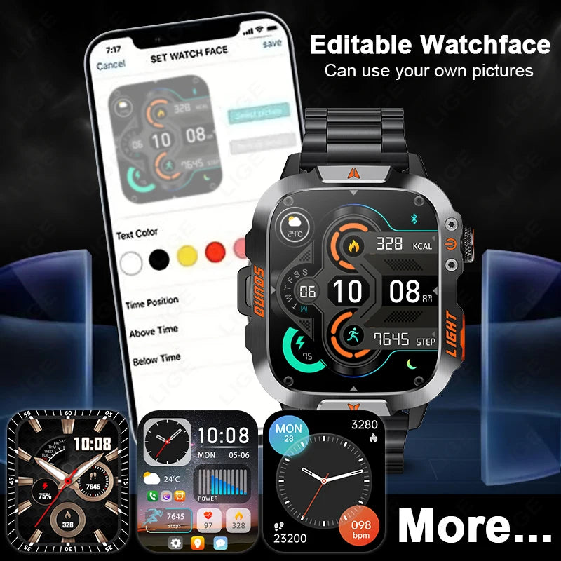 LIGE Neue Militärische Smart Uhr Männer LED Taschenlampe 420mAh Wasserdichte Outdoor Sport Bluetooth Anruf Smartwatch Für Huawei Xiaomi
