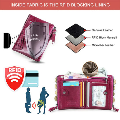 Damen Echtleder Geldbörse Bifold Luxus Retro Fotofächer Kartenhalter Reise Geschenk