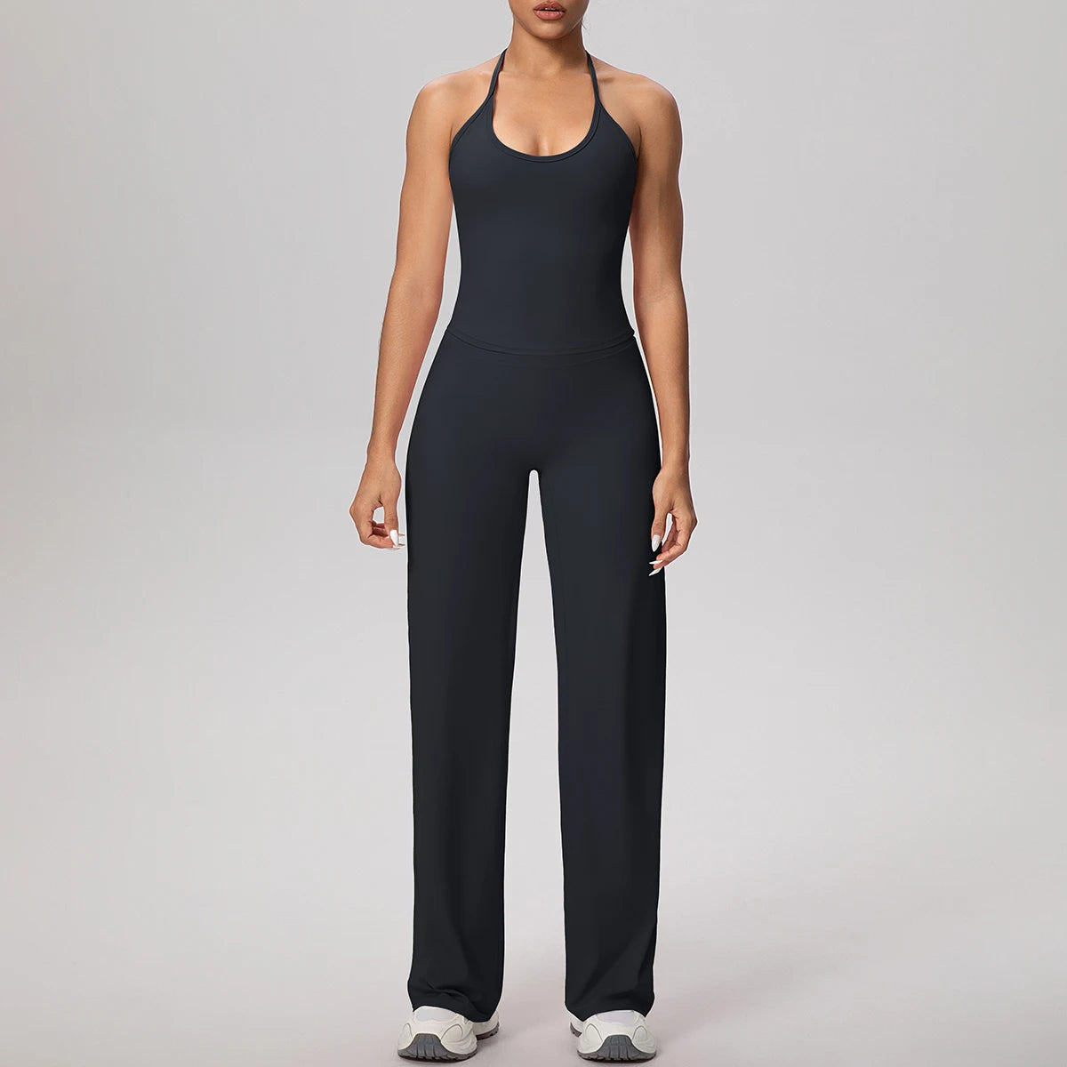 Damen-Yoga-Set Tank-Top und weite Hose, schwarz