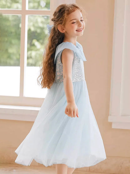 Sommerkleid für Mädchen aus Farbverlauf-Gaze mit Pailletten – Prinzessinnenkleid für Geburtstagsfeier oder Hochzeit als Blumenmädchen