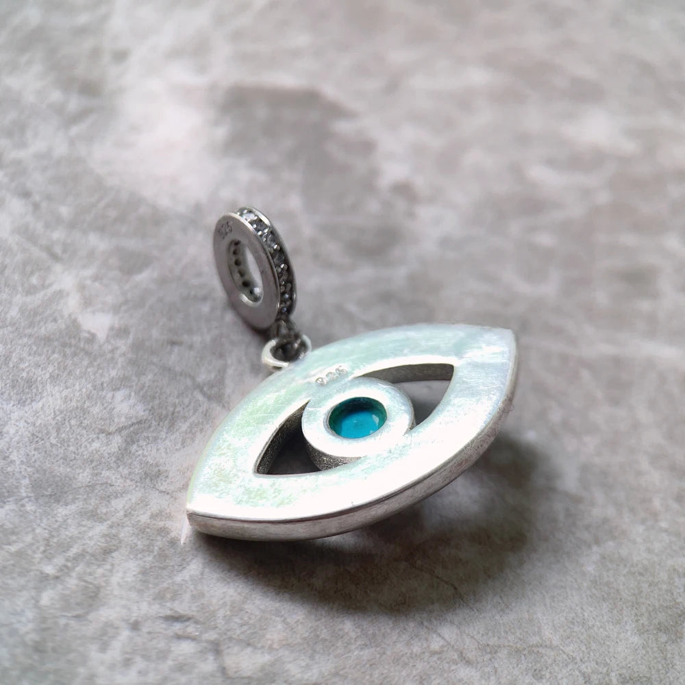 Damen-Charm-Anhänger Türkis Nazar Auge Vintage Glück aus Sterlingsilber