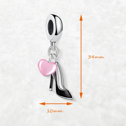 Damen-Charm-Anhänger High Heels rosa Herz romantisch aus Sterlingsilber