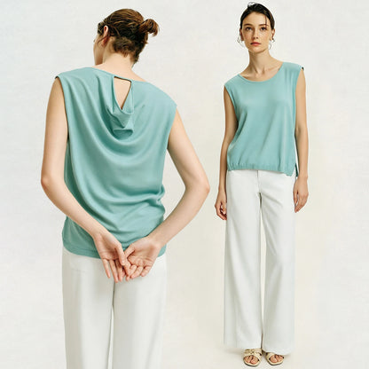 Damen-Rundhalspullover ärmellos Drapierung Cut-Out Lyocell Sommer