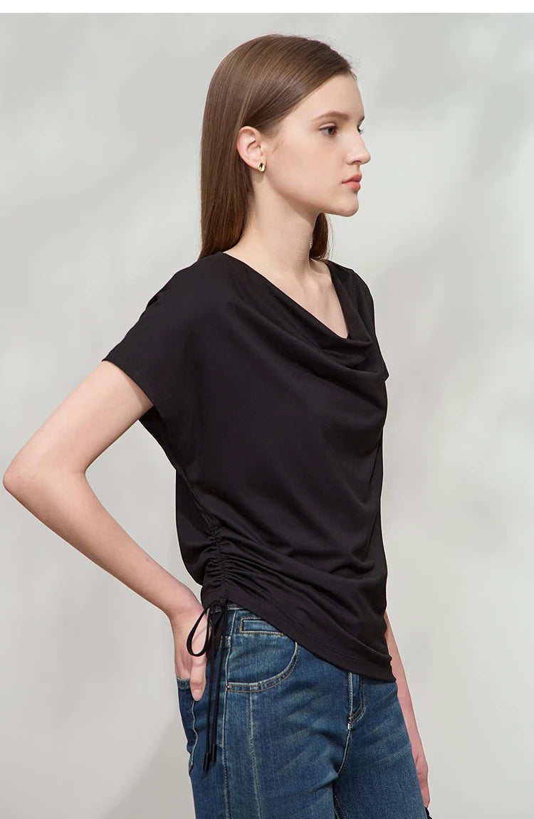 Damen T-Shirt aus Modal-Baumwolle mit kurzen Rotator-Ärmeln und Swing-Neck