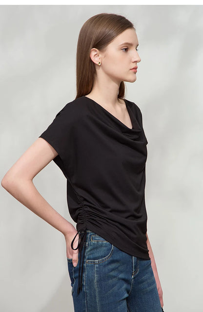 Damen T-Shirt aus Modal-Baumwolle mit kurzen Rotator-Ärmeln und Swing-Neck