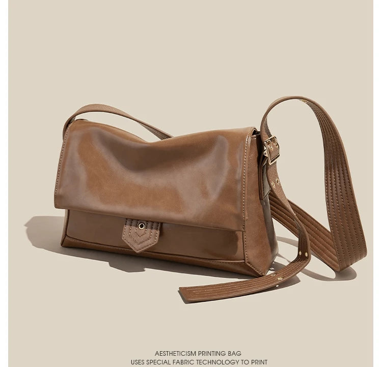 Damen Schultertasche aus Spaltleder und PU im Retro-Stil