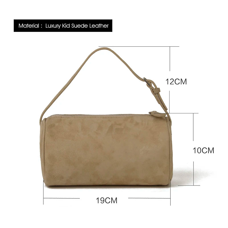 Veloursleder Henkeltasche Mit Top-Handle Und Abnehmbarer Schultergurt