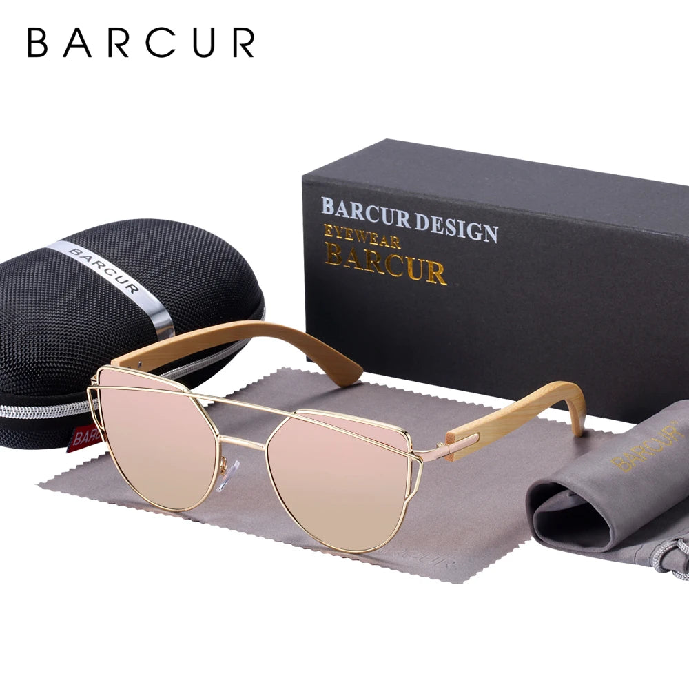 Damen-Sonnenbrille Holz Katzenauge polarisiert Luxus Geschenkbox