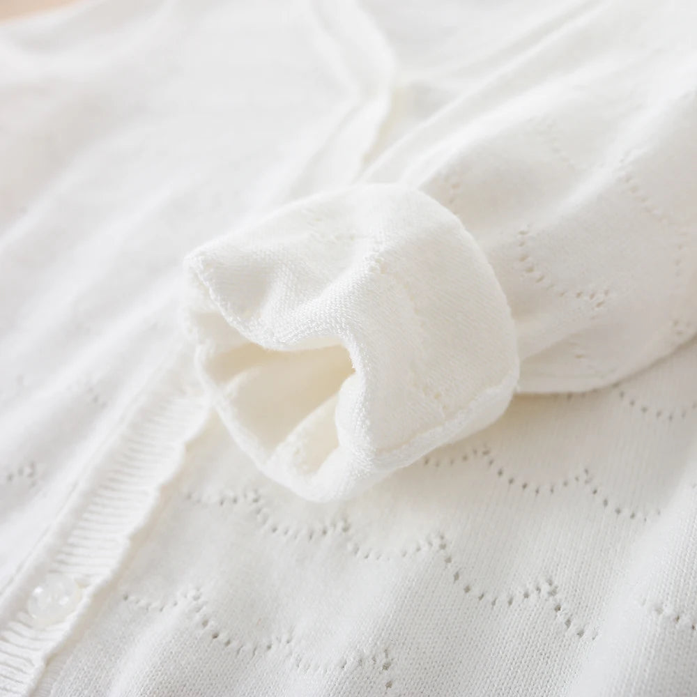 Kinder Sommerkleid ung Mädchen leichte Strickjacke Pullover Knöpfe Langarm lässig gestrickt dünne atmungsaktive Outwear