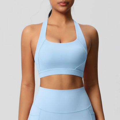 Sportliche Yogaweste in Hellblau mit Racerback und breitem Unterbrustband