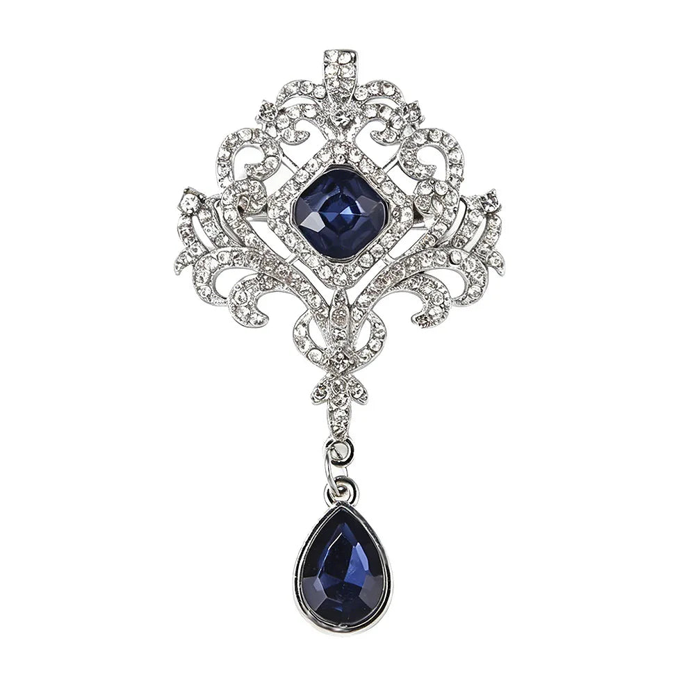 Brosche Strass Wassertropfen Kristall Anhänger Barock Vintage Reversnadel