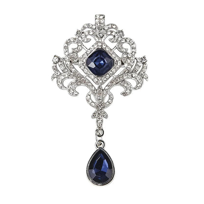 Brosche Strass Wassertropfen Kristall Anhänger Barock Vintage Reversnadel