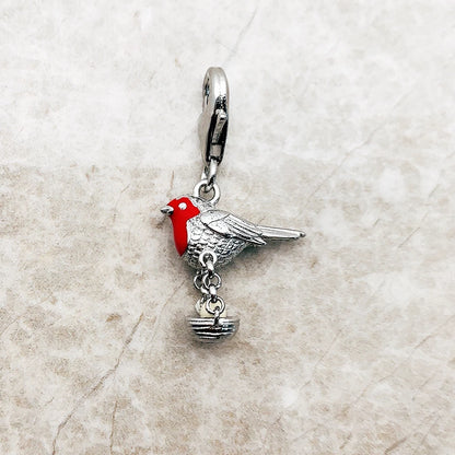 Vogel-Anhänger aus 925er Sterlingsilber mit rotem Kopf und Gliederkette