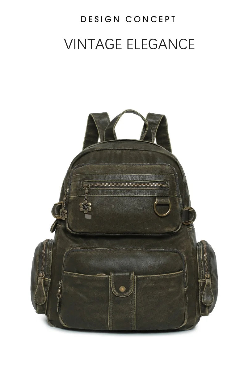 Damen-Schulrucksack Großes Fassungsvermögen 20-35 Liter Mit Gepolstertem Rücken Vintage Schwarz