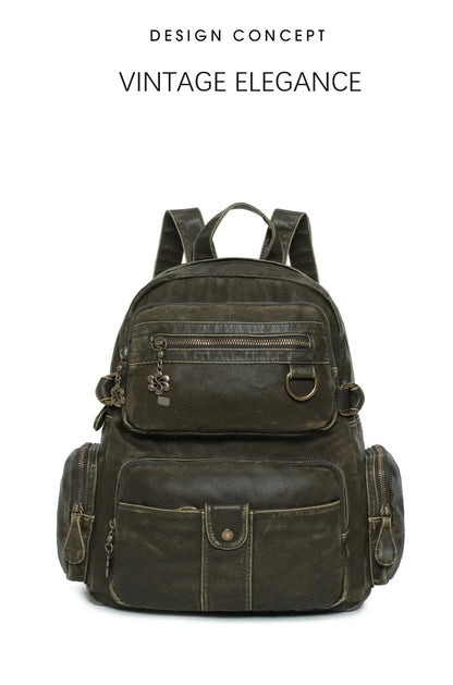 Damen-Schulrucksack Großes Fassungsvermögen 20-35 Liter Mit Gepolstertem Rücken Vintage Schwarz