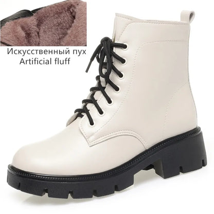 Winterstiefel Damen cremefarben, Schnürung, Kunstfellfutter, profilierte Sohle