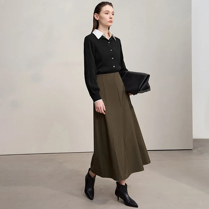 Damen-Strickjacke Slim halbhoher Kragen Laternenärmel Wolle-Mix Herbst
