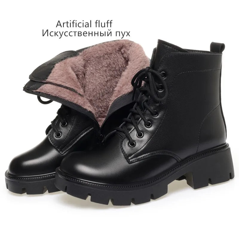 Winterstiefel Damen schwarz, Schnürung, Kunstfell-Kragen, robuste Profilsohle