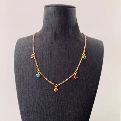Damen-Charm-Anhänger bunte Steine Halskette goldene Böhmen aus Sterlingsilber